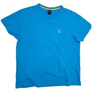 US Polo Assn Women's  Blue Cotton Short Sleeve V Neck Tee Size L